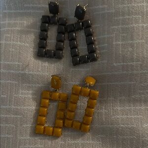 Yellow and Black Rectangular Earrings Set